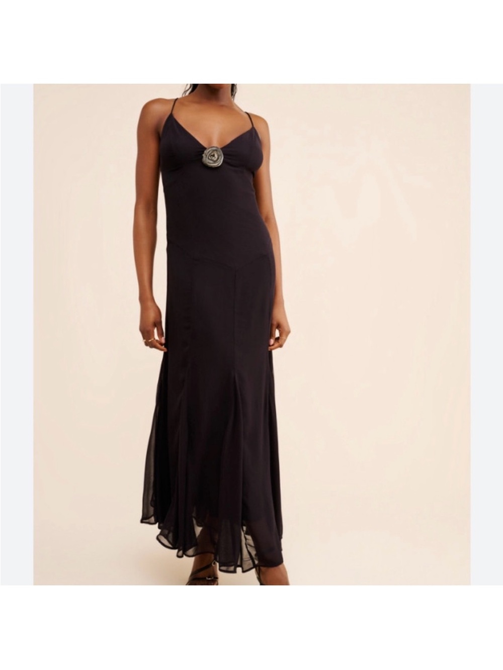 Free People The Sweetest Rose Maxi Dress with Rosette in Black